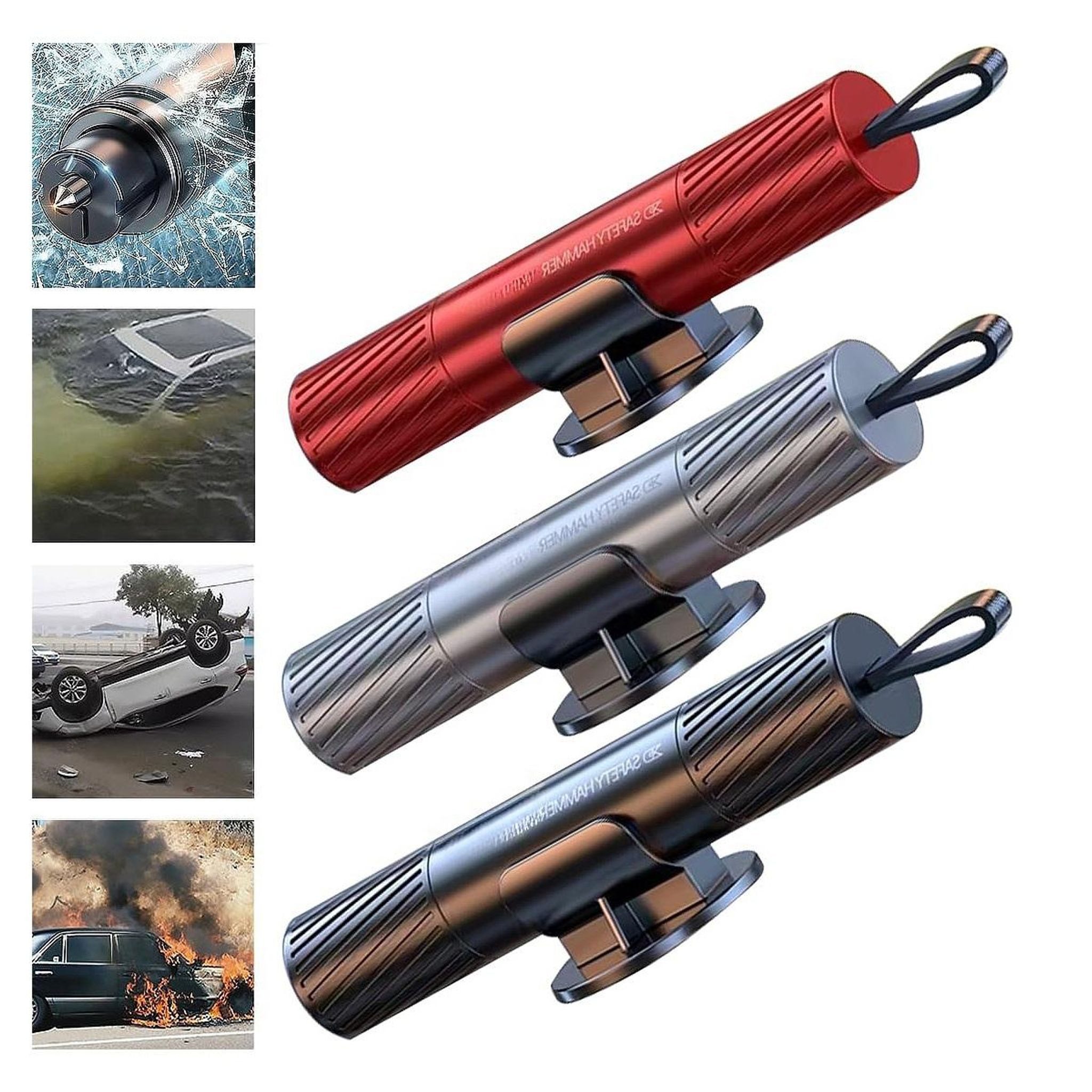 FELIXLEO Abbruchhammer 3er Pack Sicherheitshammer Sicherheitsgurtschneider Notfallgerät Glas
