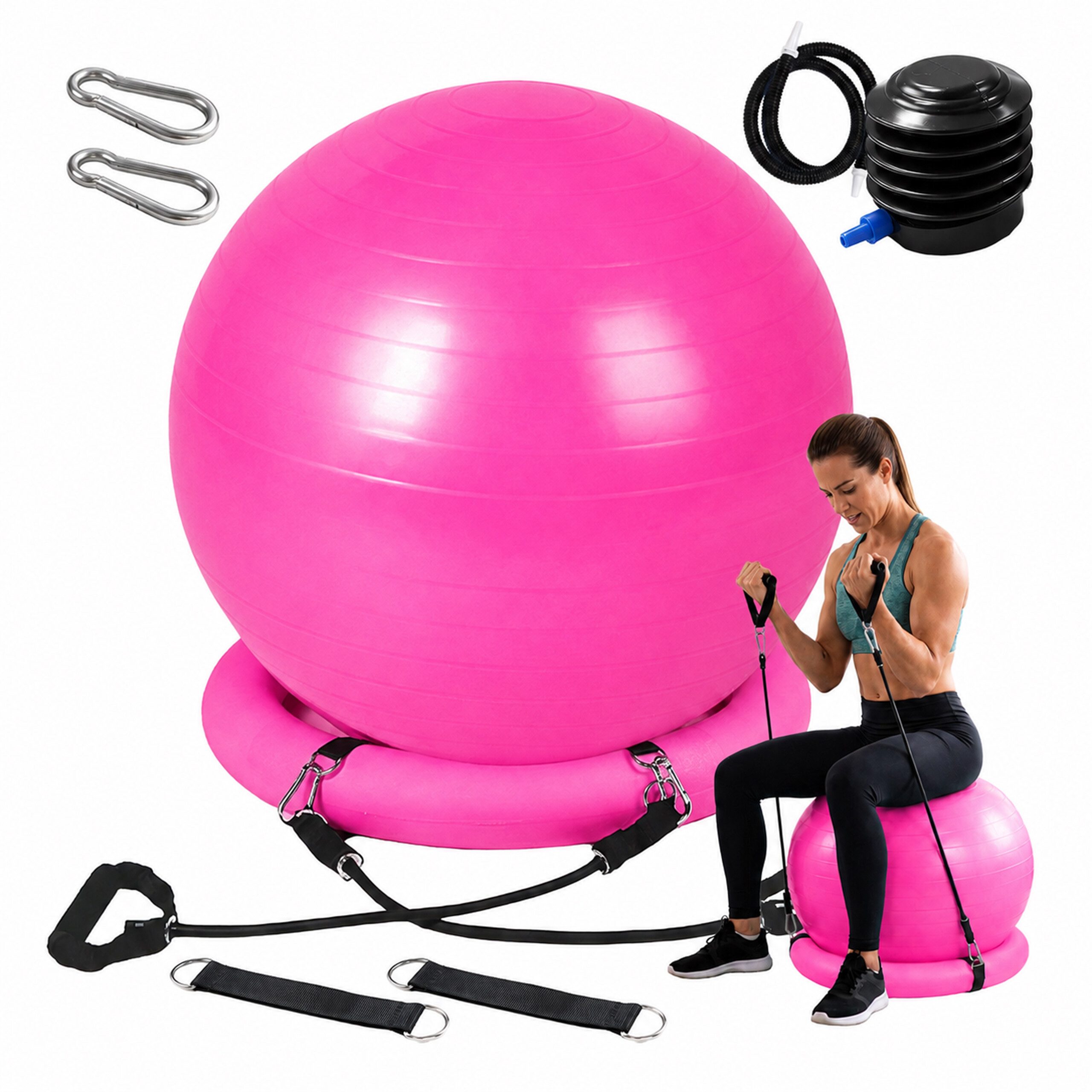 relaxdays Gymnastikball Set (7-St), Rosa, Ø 65 cm