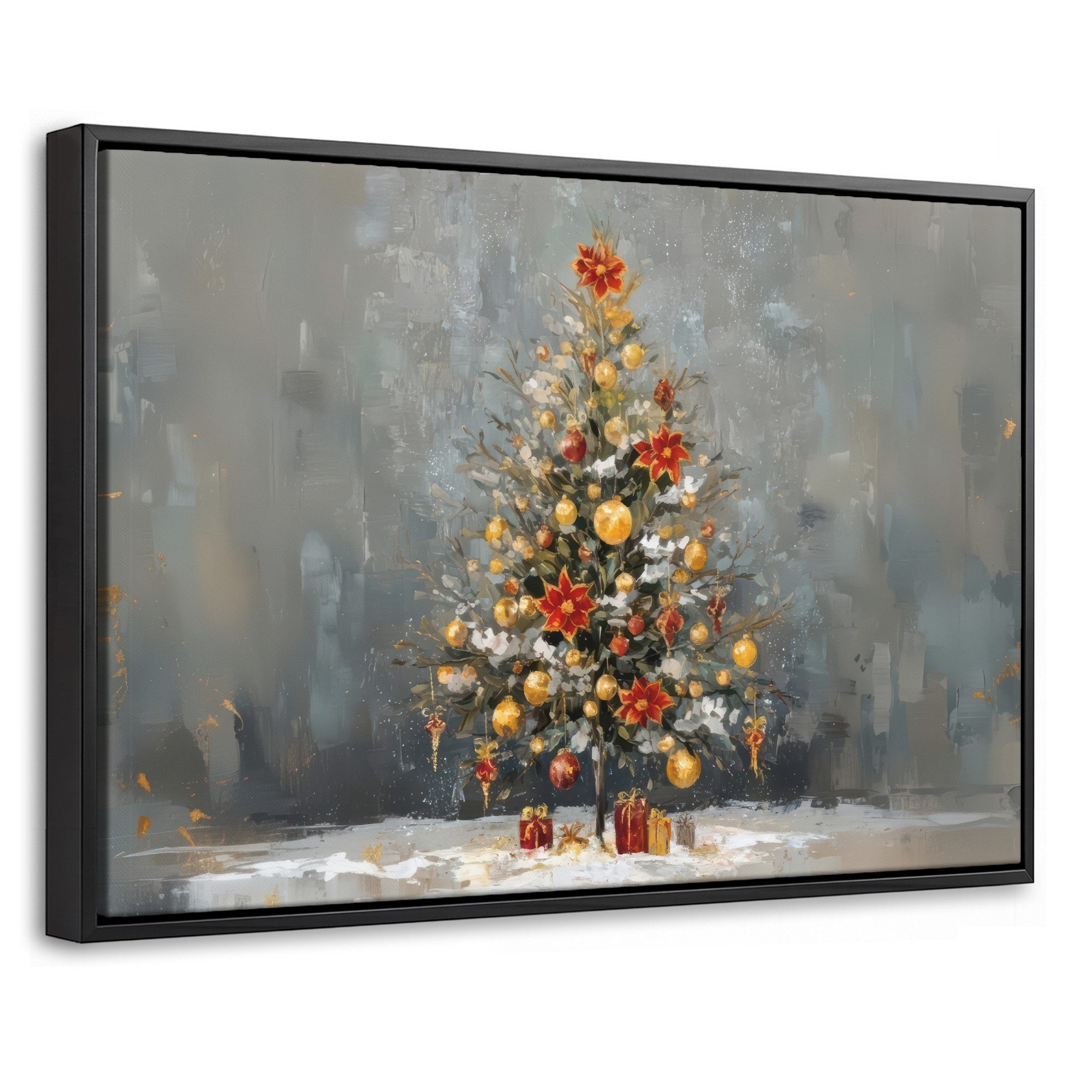 OneMillionCanvasses® Leinwandbild mit Rahmen - Weihnachtsbaum - Geschenke - Rot - Gold, Fotodruck (1 St), Bilder, Zimmer Wand Bild Dekoration 30x20cm