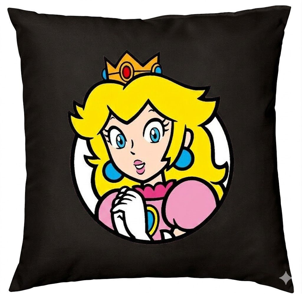 Blondie & Brownie Dekokissen Peach Dekokissen Prinzessin Print Gaming Motiv Wohnkissen, Peach Prinzessin Gaming Dekokissen Retro