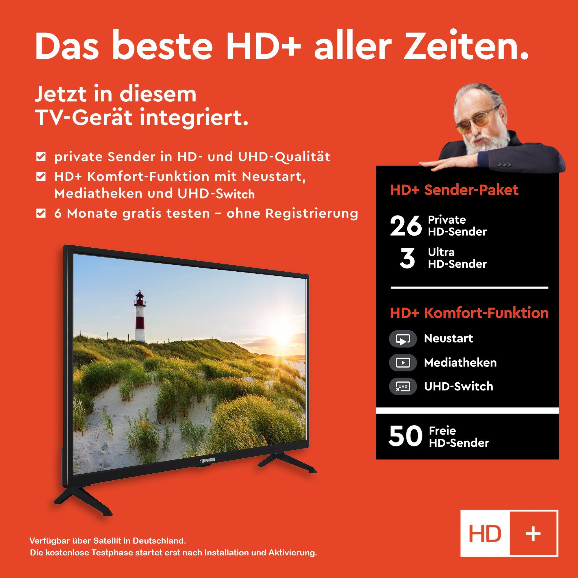 XF32SN550S gratis) cm/32 6 - Telefunken HD, Monate Triple-Tuner (80 Zoll, TV, HDR, HD+ Smart LCD-LED Full Fernseher