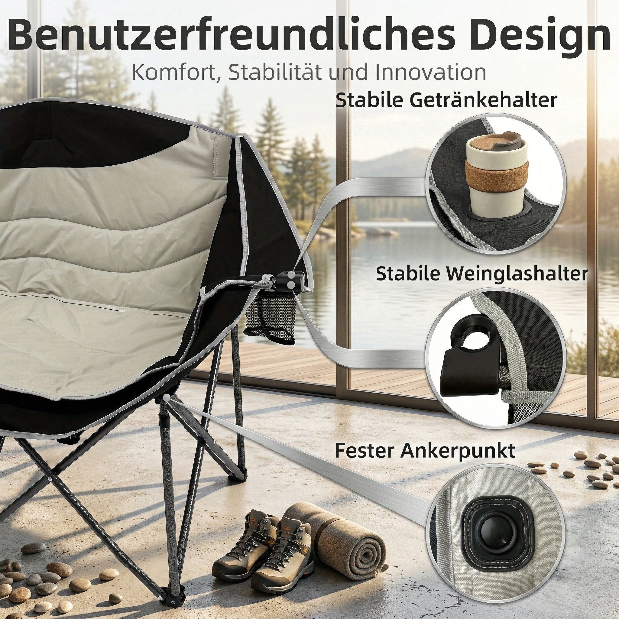 Norvéa Home Campingstuhl Doppel Campingstuhl klappbar 2-Sitzer gepolstert mit Tasche (Set bestehend aus 1 Doppel Campingstuhl und 1 Tragetasche), Doppel Campingstuhl klappbar, gepolstert, 2-Sitzer, mit Tragetasche