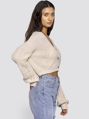 Freshlions Cardigan Crop Cardigan mit Knopfleiste in beige - S