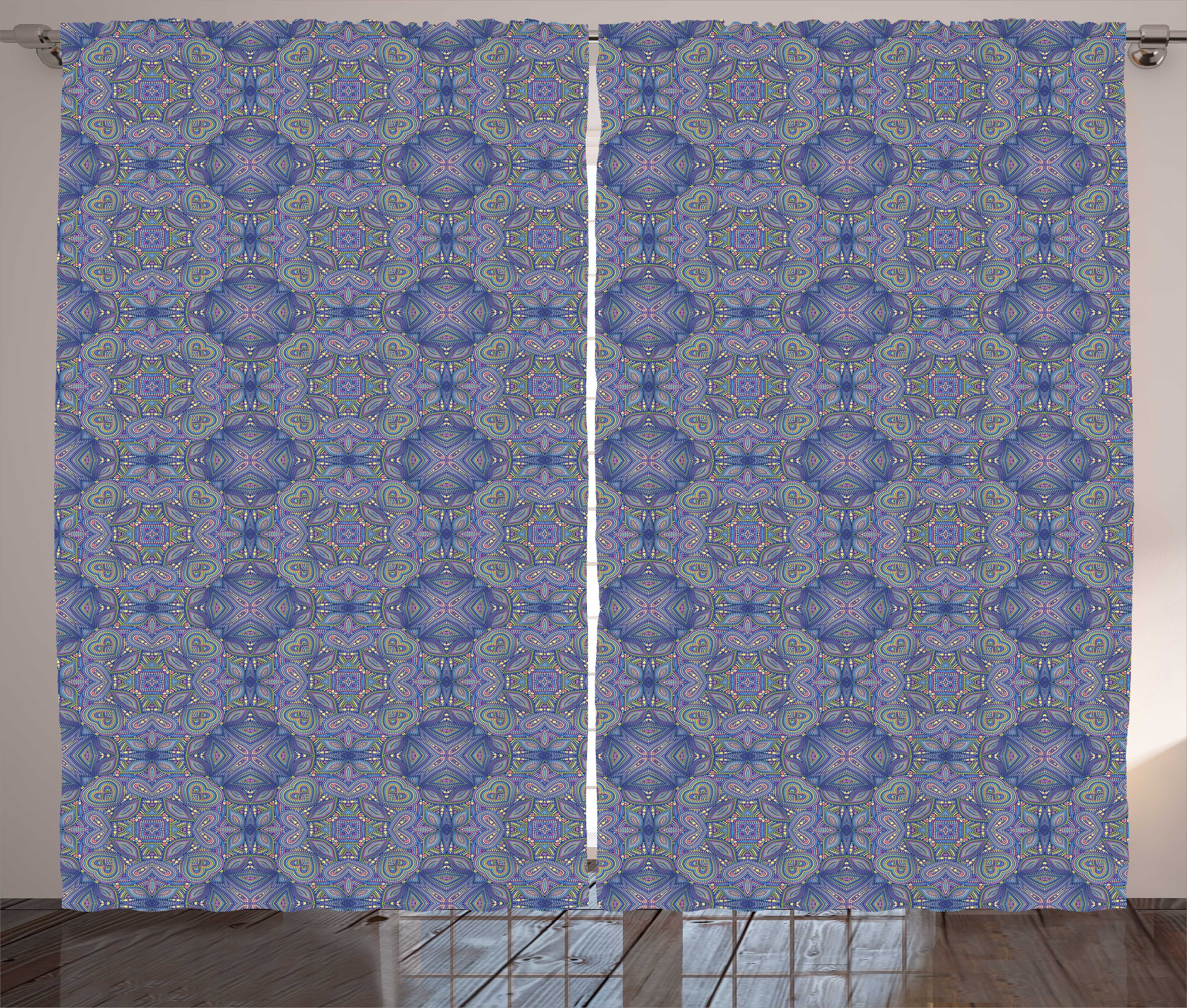 Gardine Schlafzimmer Kräuselband Vorhang mit Schlaufen und Haken, Abakuhaus, Mosaik Bunte Muster Dotwork