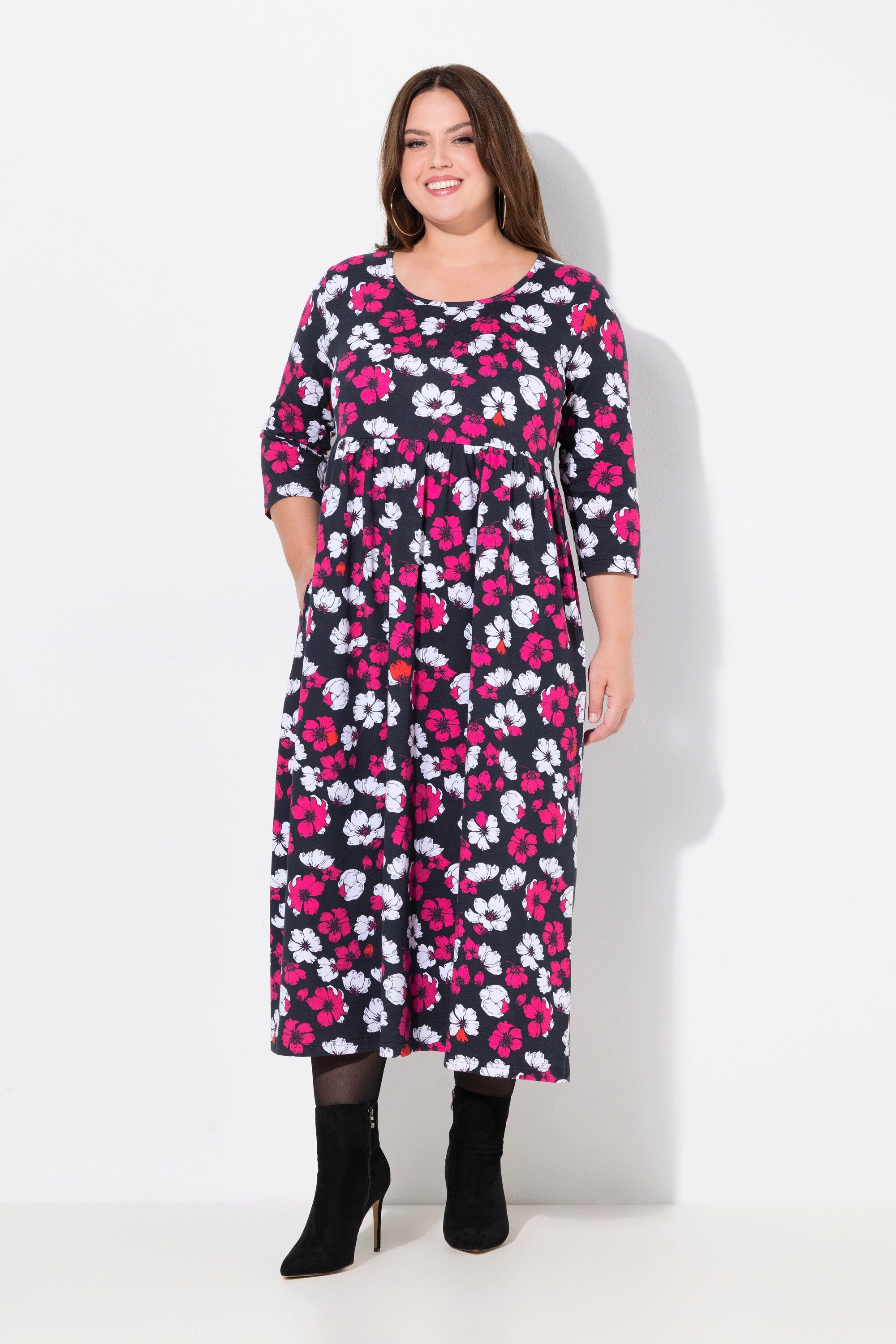 Ulla Popken Maxikleid Jerseykleid Blüten A-Linie günstig online kaufen