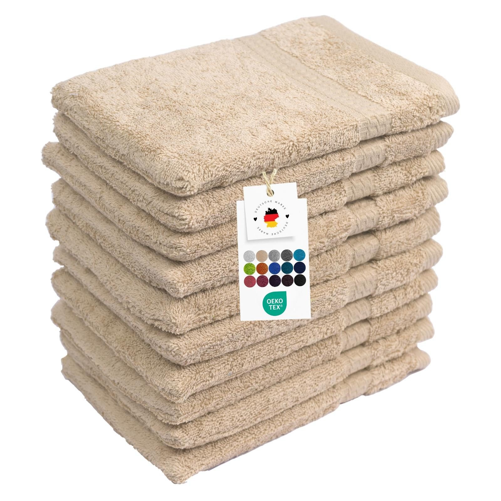 Carpe Sonno Waschhandschuh Waschlappen 10er Set Baumwolle Frottee Gesicht Körper Weich Saugstark, Frottier (Spar-Set, 10-St), 500 g/m² Handwaschlappen mit Aufhängeschlaufe Erwachsene Kinder Baby