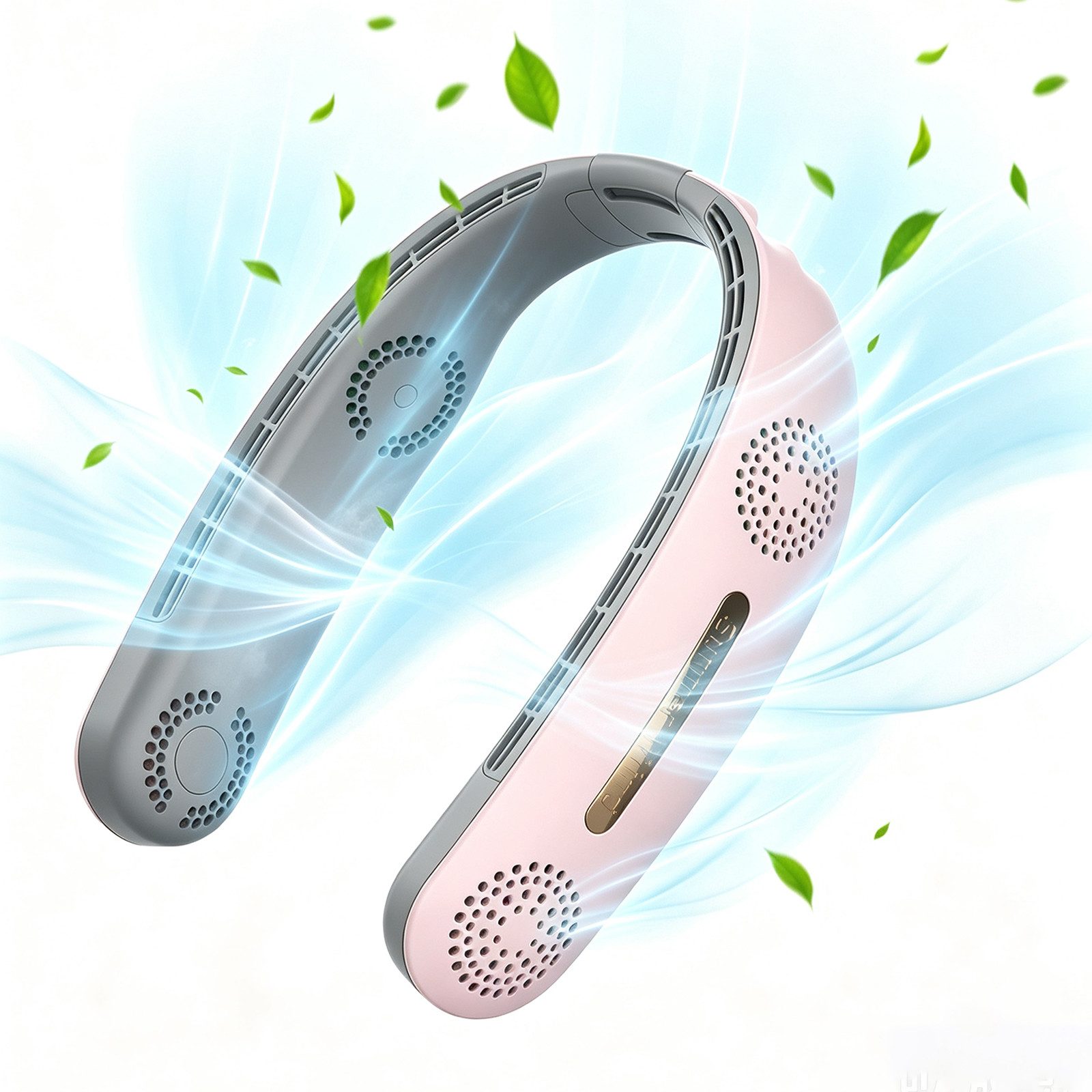MOPUEA Mini USB-Ventilator Tragbarer Blattloser Nackenventilator 4000 mAh 3 Stufen 4 Luftauslässe, Blattlos 4 Luftauslässe leise und freihändig