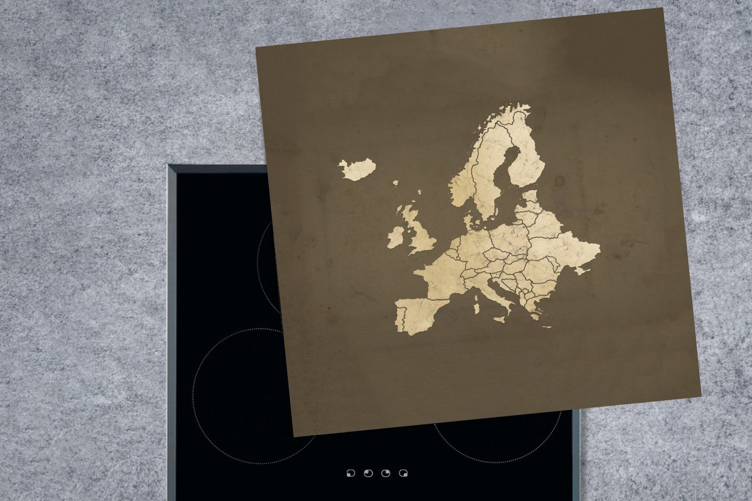 cm, Ceranfeldabdeckung, - (1 - Grenzen, 78x78 küche MuchoWow Vinyl, Karten Europa für Herdblende-/Abdeckplatte Arbeitsplatte tlg), - Jahrgang