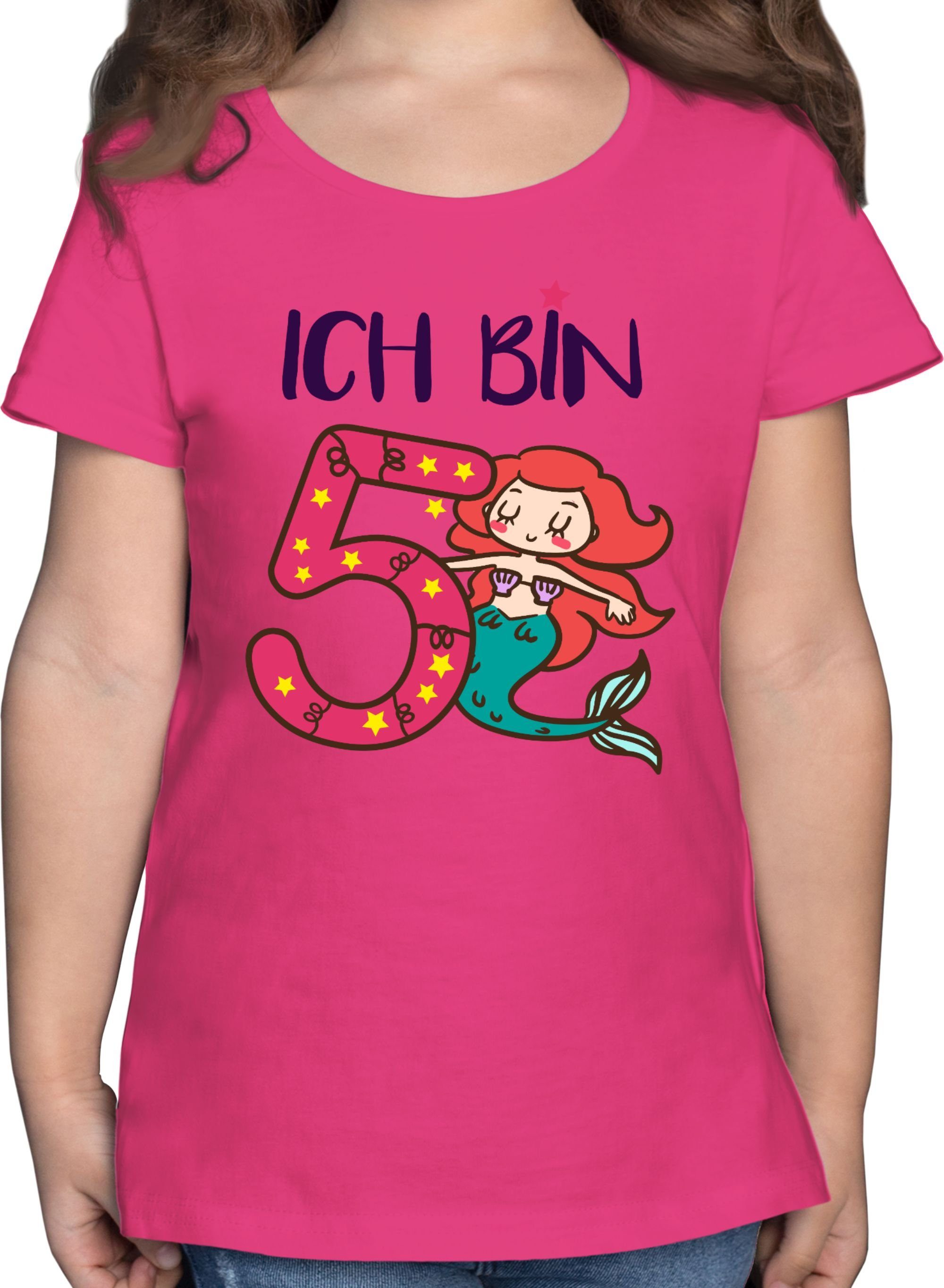 Shirtracer T-Shirt Ich bin fünf Meerjungfrau 5. Geburtstag 2 Fuchsia