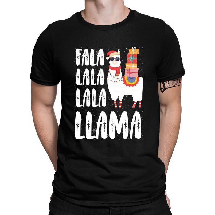 Quattro Formatee Kurzarmshirt Fala Lala Lala Llama Weihnachten Herren T-Shirt (1-tlg)