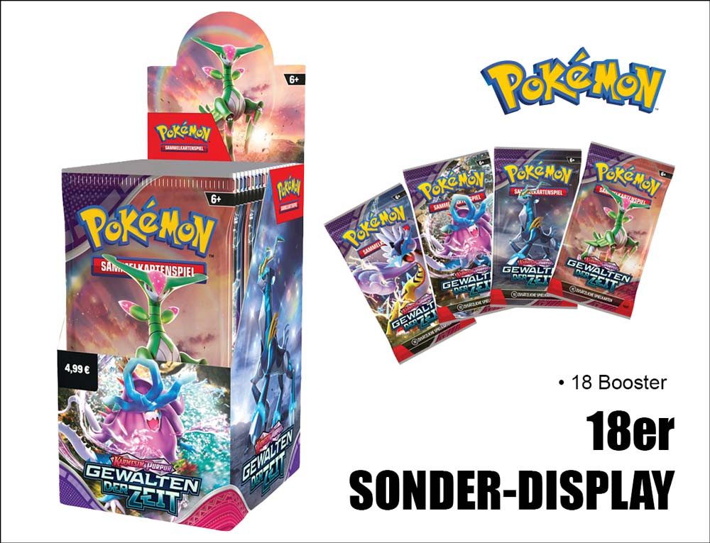 The Pokémon Company Sammelkarte Pokemon Karten 18 Booster Sonder Display Gewalten der Zeit, 18 Boosterpacks Gewalten der Zeit / Holo garantiert