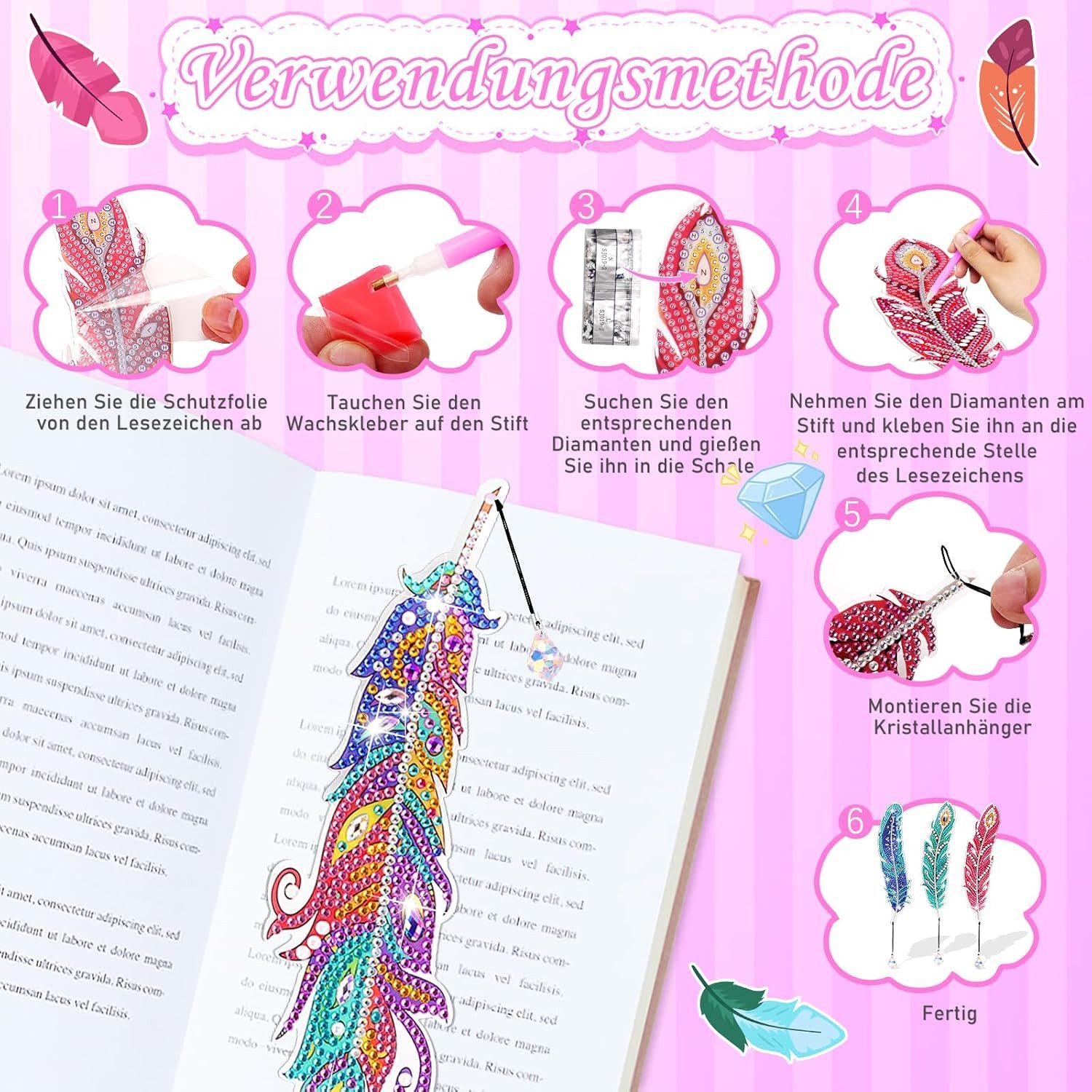 Thumbnail - Kaket Lesezeichen Diamond Painting Kinder Basteln Geschenke für Mädchen