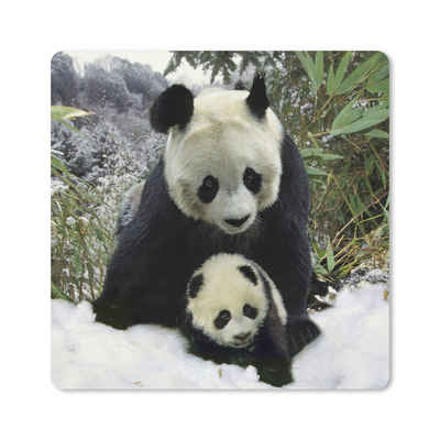 MuchoWow Gaming Mauspad Panda - Jungtier - Schnee (1-St), Gaming, Rutschfester Unterseite, Mausunterlage, 80x80 cm, XXL, Großes