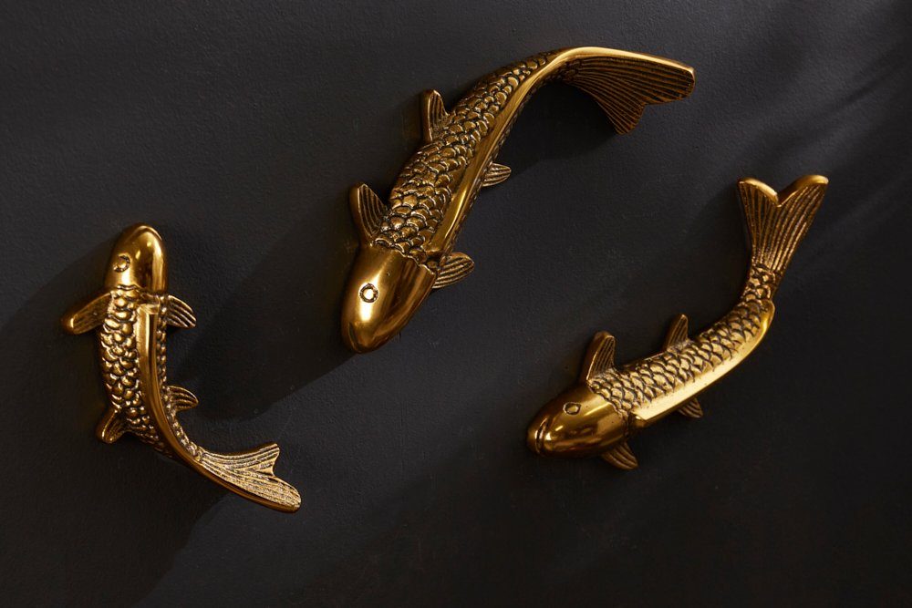 riess-ambiente Wanddekoobjekt (Set, Asiatisch · · 3 · gold · Wanddekoration KOI Metall · Fische 28cm Skulptur St), Maritim