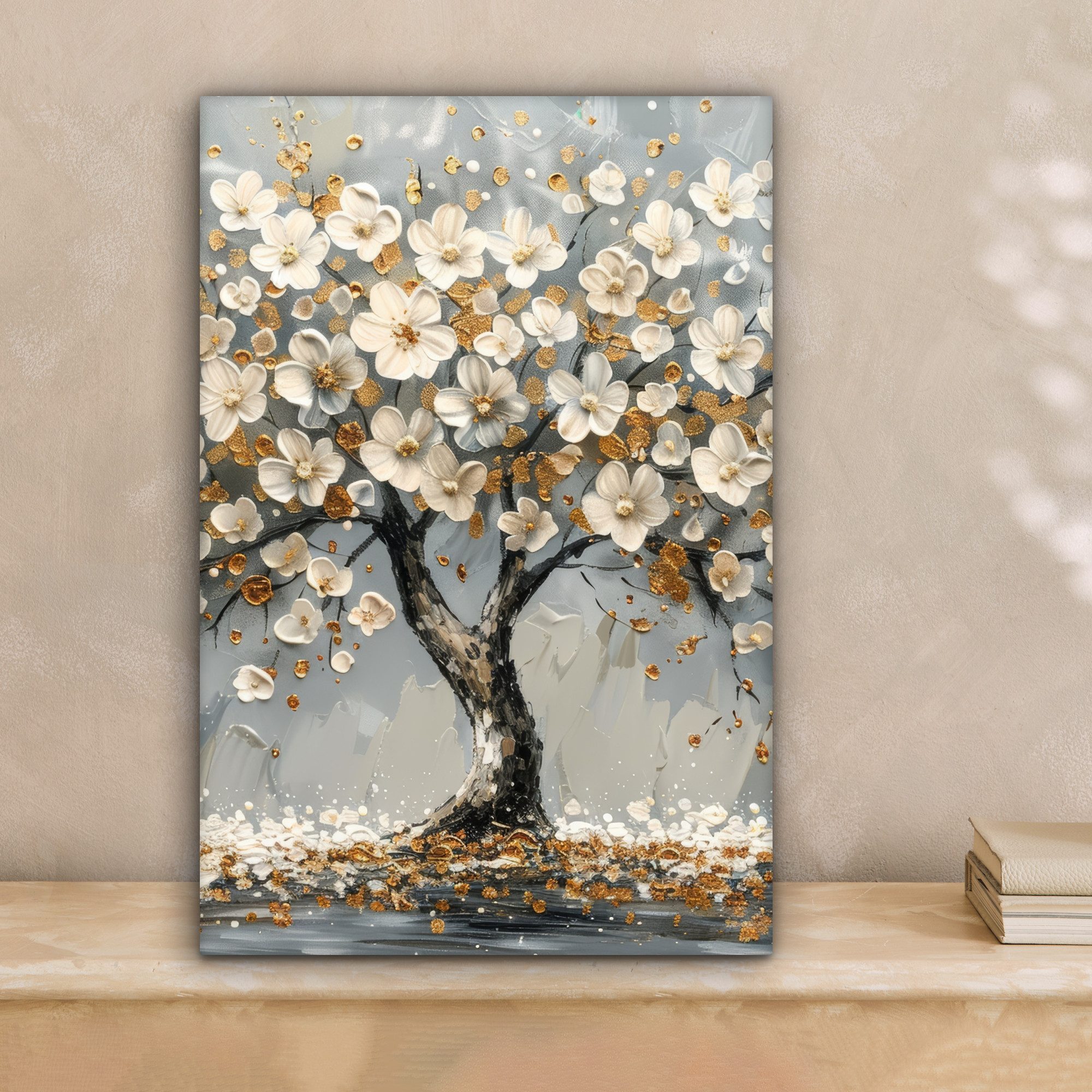 OneMillionCanvasses® Leinwandbild Baum - Gold - Blumen - Abstrakt - Kunst, günstig online kaufen