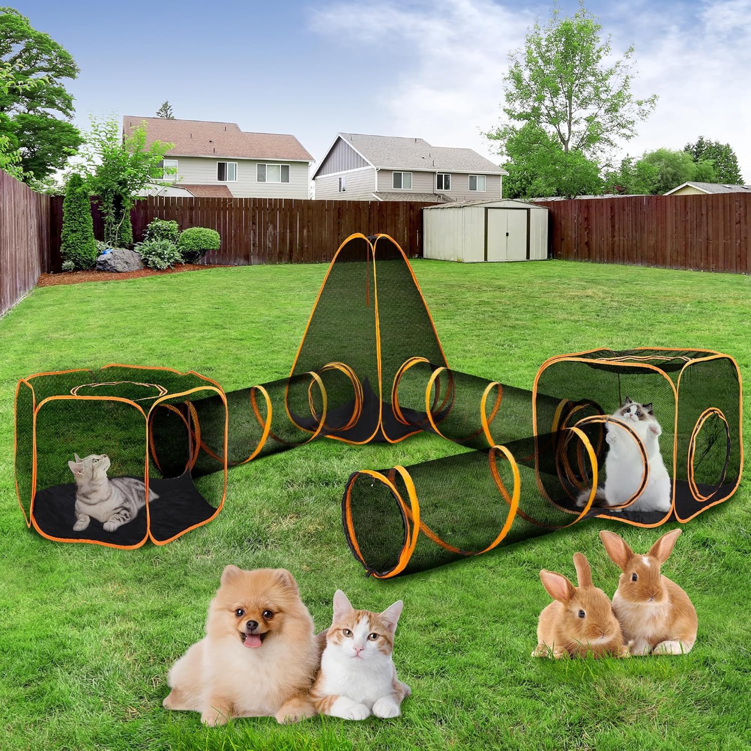 Mechright Agility-Tunnel Haustiertunnel, 6-in-1-Spielzelt für Katzen und Hunde im Freien, Faltbar, vielfältige Kombinationsmöglichkeiten