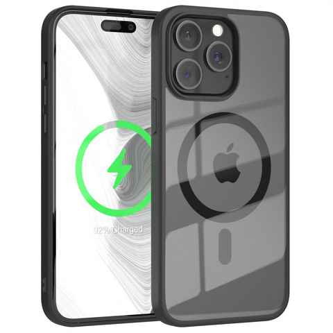 EAZY CASE Handyhülle Transparente Hülle mit MagSafe iPhone 15 Pro Max 6,7 Zoll, Qi Charging kompatibel, Silicon Case, Slimcover Displayschutz, Schwarz