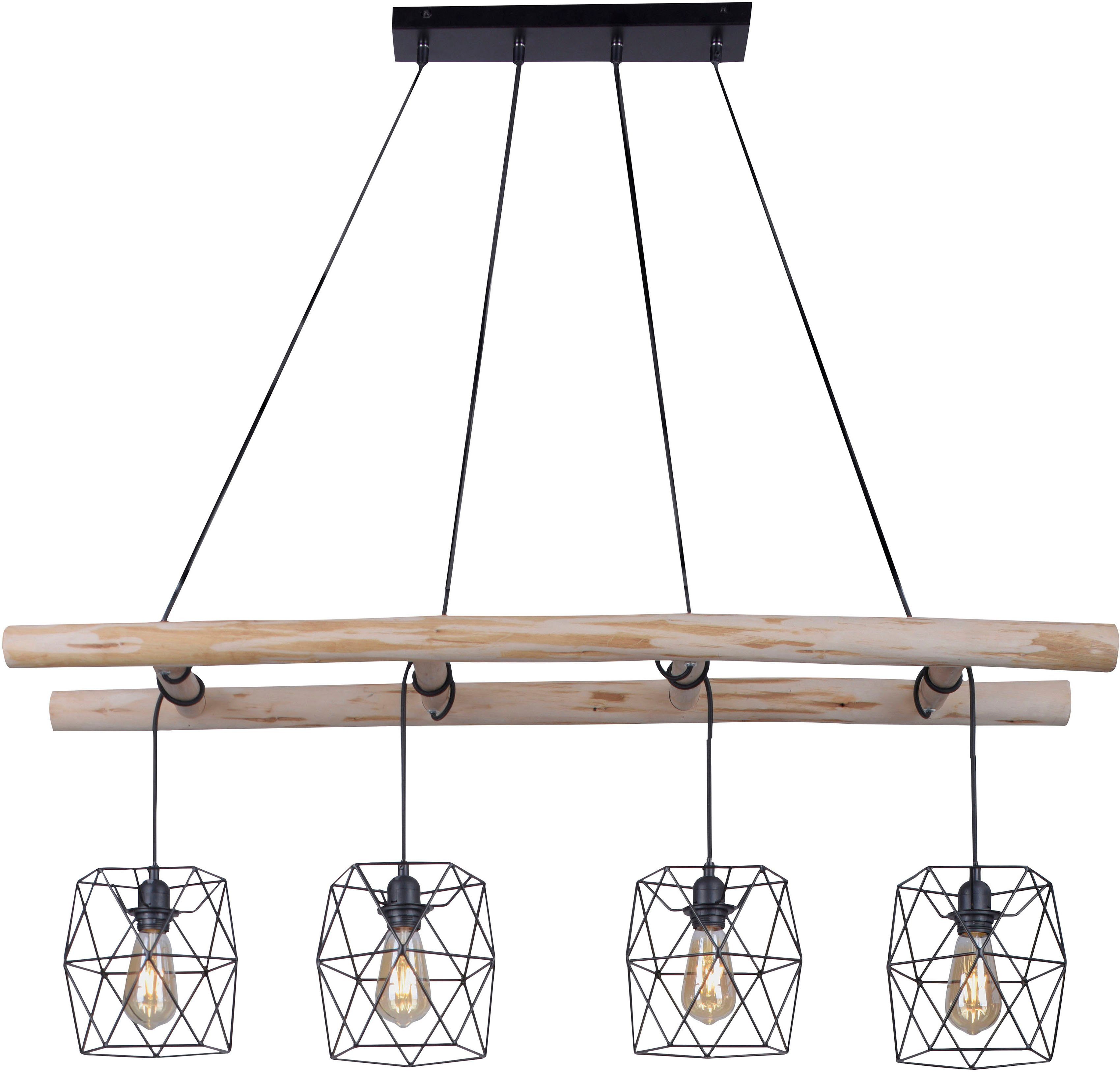 lack. JUST Holz; Kombination Pendelleuchte Leiter-Optik LED LIGHT EDGAR, Ein-/Ausschalter, rustikalem ohne & Leuchtmittel, Metallkörbchen aus