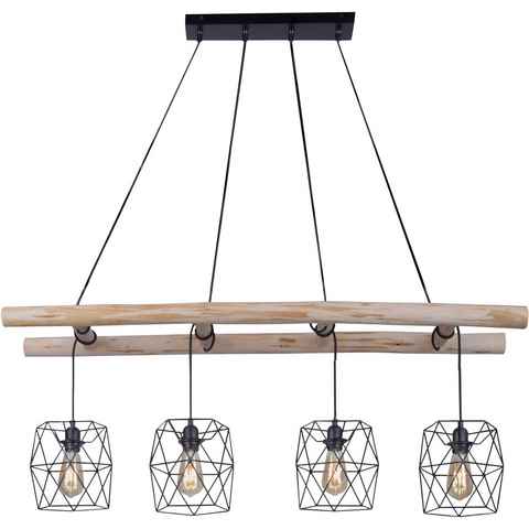 JUST LIGHT LED Pendelleuchte EDGAR, Ein-/Ausschalter, ohne Leuchtmittel, Kombination aus lack. Metallkörbchen & rustikalem Holz; Leiter-Optik