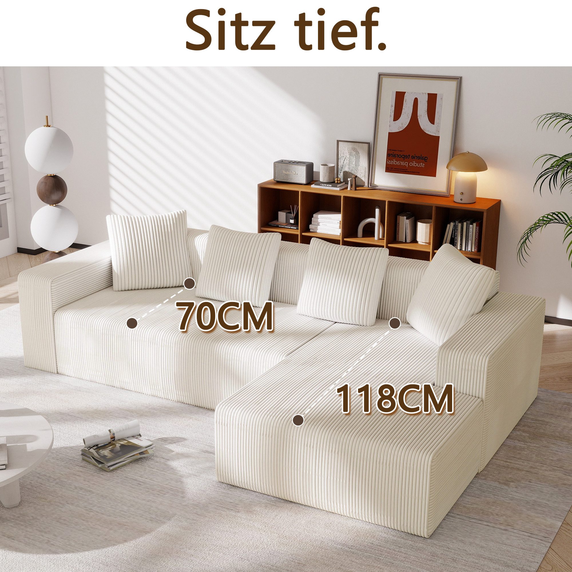 MODFU Sofa Cloud-Kombinationssofa mit L-Liegestühlen, Modulares Cloud-Kombinationssofa mit L-Liegestühlen, Memory-Schaum, Tiefes Sitzdesign für Wohnzimmer & Schlafzimmer, Frei kombinierbar, Ideal für Paare & Familien, mit Relaxfunktion