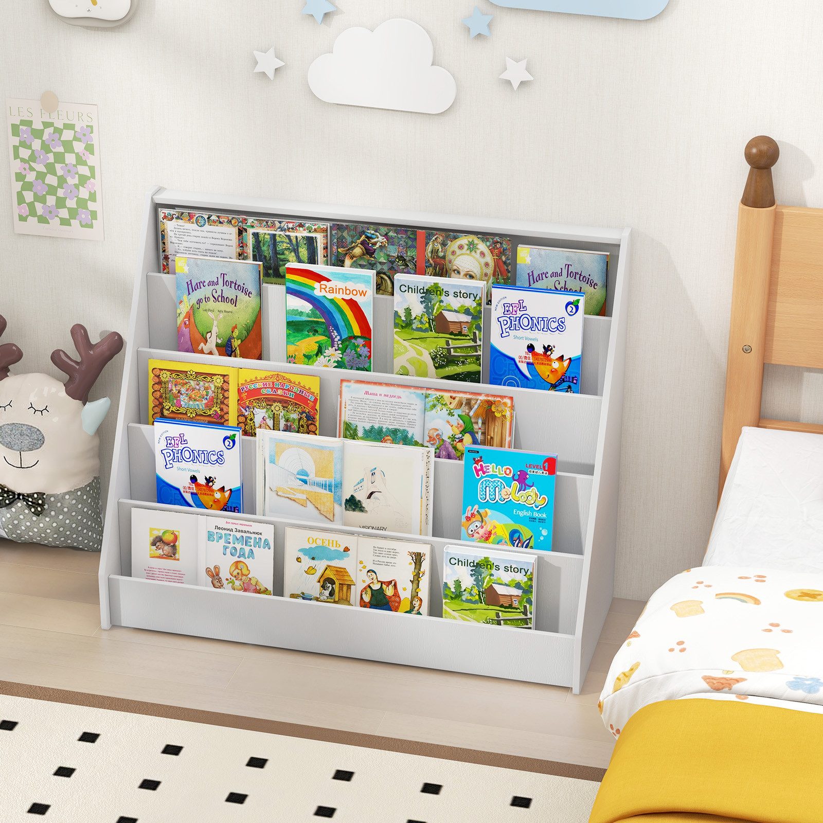 COSTWAY Kinderregal, 5-stöckiges Boden Bücherschrank mit Kippschutz günstig online kaufen