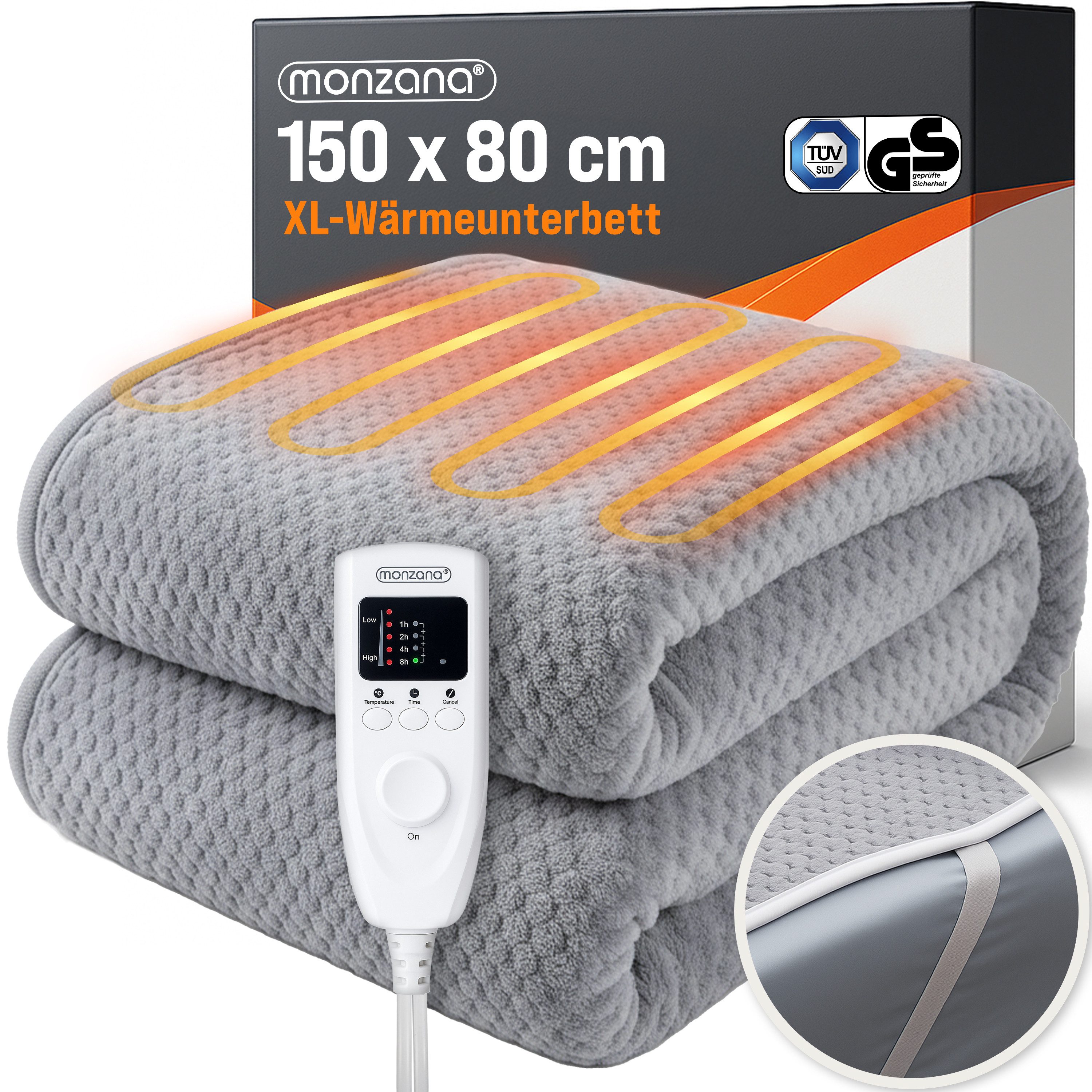 Deuba Heizdecke, Wärmeunterbett 150x80cm 5 Stufen Timer Coral Fleece 60W grau