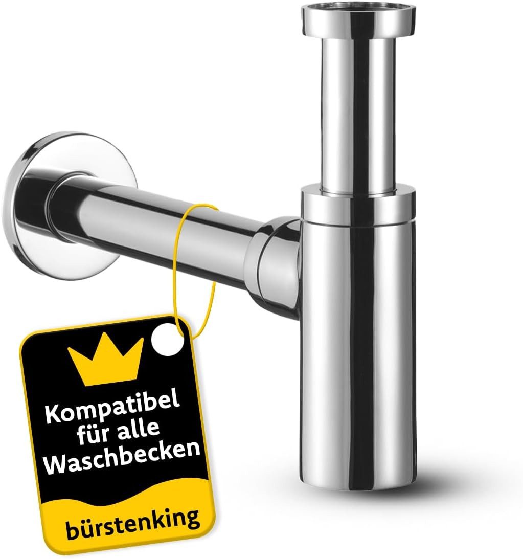 Bürstenking Siphon Universal Design Siphon Chrom – 1 1/4" für Waschbecken & Waschtisch, (DN32)