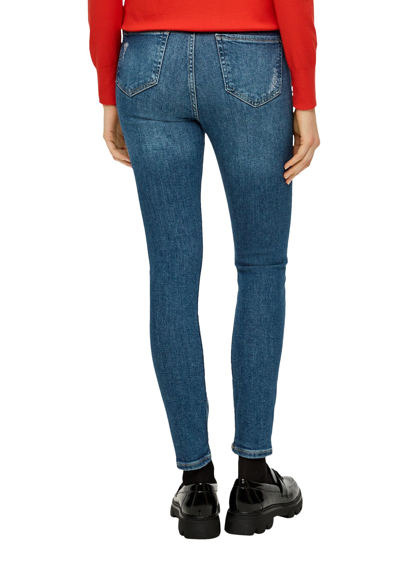 Waschung / Nieten, Leder-Patch, / Fit High s.Oliver 7/8-Jeans Leg blau / Izabell Skinny Jeans Rise Skinny