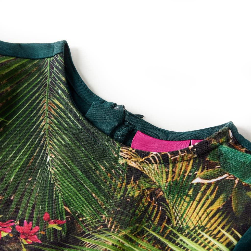 vidaXL Druckkleid Kinderkleid mit Langen Ärmeln Dunkelgrün 116