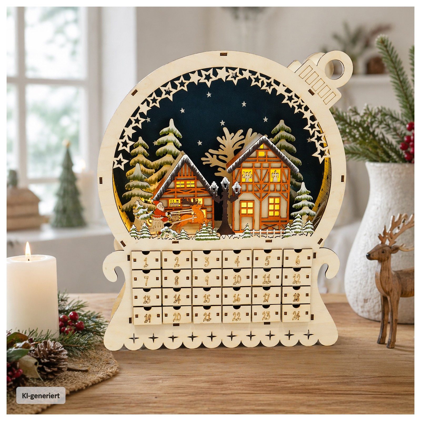 HTI-Living befüllbarer Adventskalender Adventskalender Weihnachtskugel zum Befüllen (1 Stück, 1-tlg), Dekorativer Weihnachtskalender mit 24 Schubladen