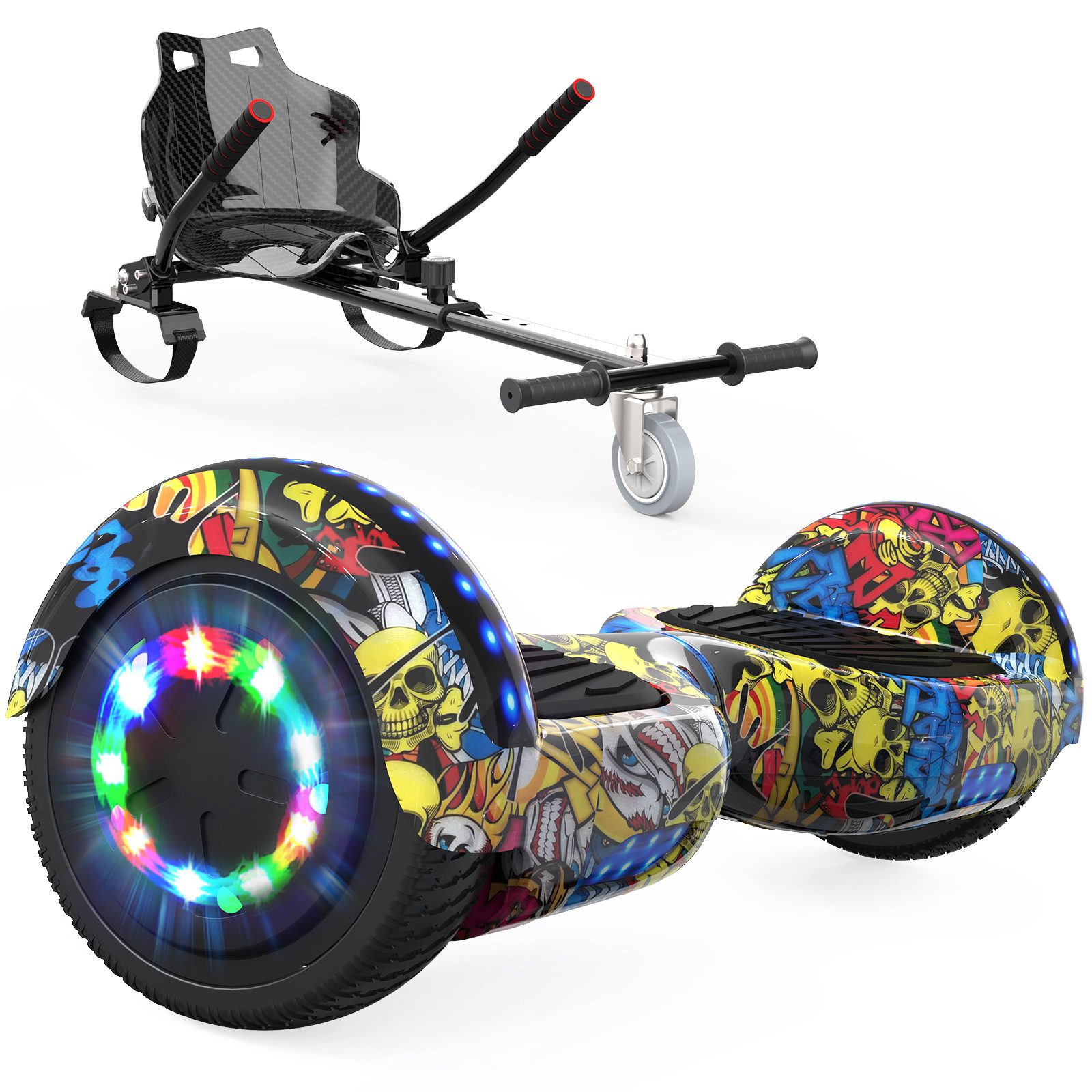 RCB TECH Balance Scooter Kart Set, 6,5 Zoll Hoverboard mit Sitz für Kinder, Hoverboard mit Go-Kart, 120,00 W, 15 km/h, bis zu 10 km Reichweite, keine Straßenzulassung