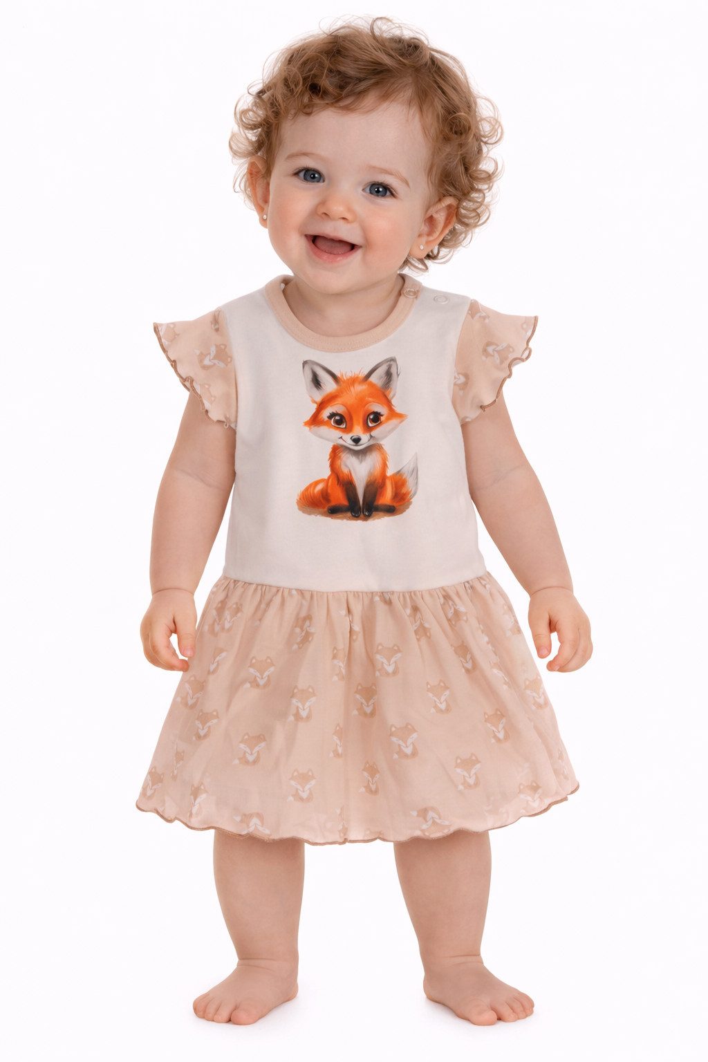 Bodykleid Baby Spieler Bodykleid Kleid in Creme mti Fuchs