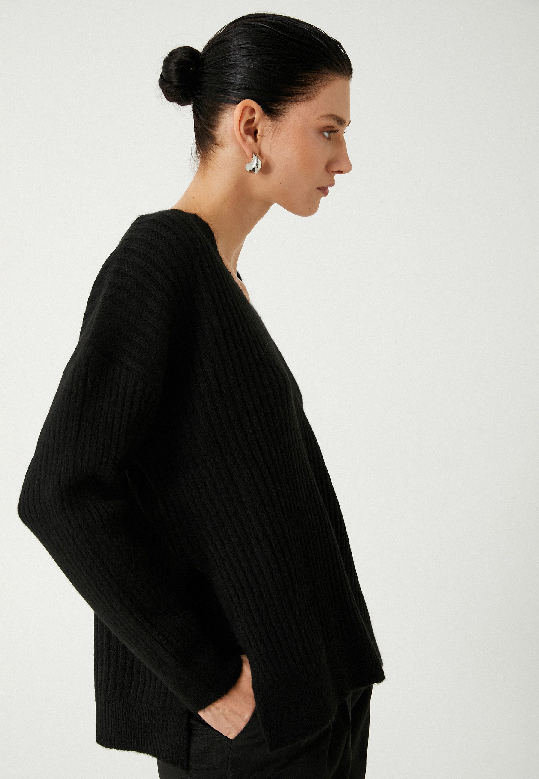 Koton V-Ausschnitt-Pullover V-Kragen Oversize