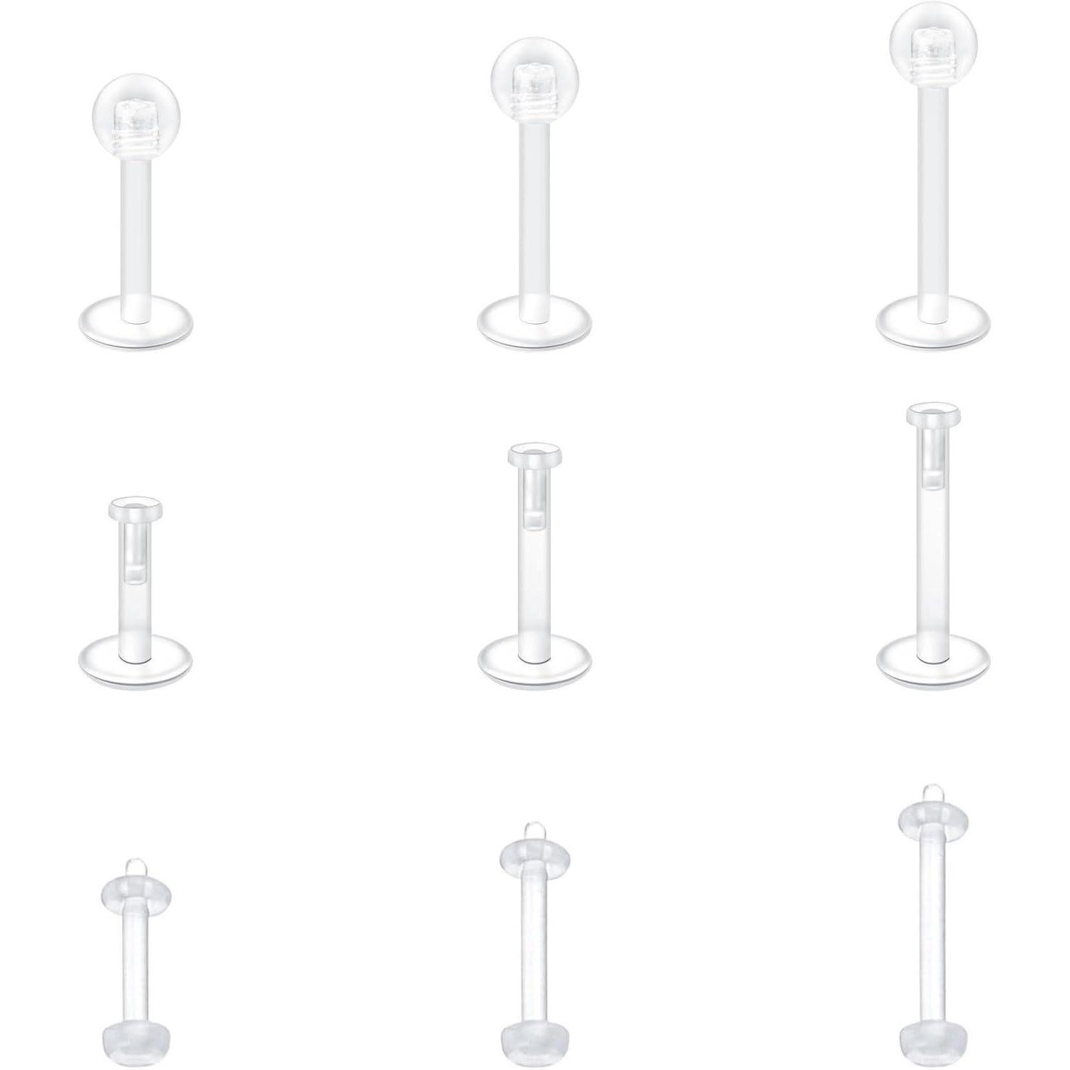 Briana Williams Piercing-Set Durchsichtiger Lippenpiercing Stecker Retainer Bioflex 16G 6/8/10/12mm
