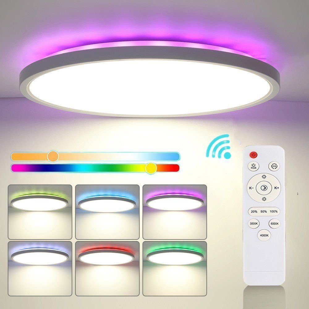 RGB, Wohnzimmer für RGB Flach tageslichtweiß, mit 24W fest Fernbedienung LED Hintergrundbeleuchtung RGB Deckenleuchte LED Rund integriert, warmweiß, Deckenlampe, Deckenbeleuchtung, Dimmbar, LETGOSPT Schlafzimmer (29*29*3,2CM) 24W Küche naturweiß,