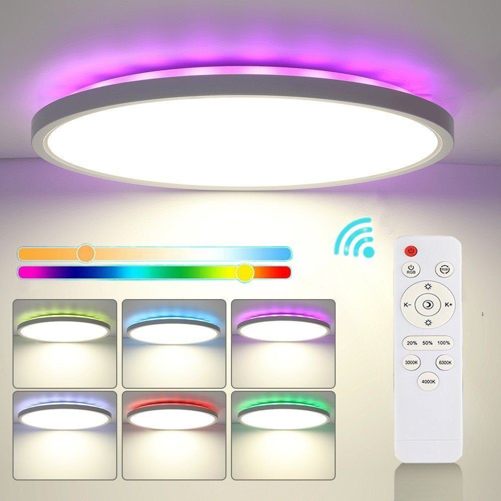 Dimmbar, integriert, Wohnzimmer LED RGB 24W Rund Fernbedienung Küche tageslichtweiß, Deckenbeleuchtung, Deckenleuchte Flach RGB für RGB, LED LETGOSPT mit Schlafzimmer warmweiß, Hintergrundbeleuchtung Deckenlampe, naturweiß, fest