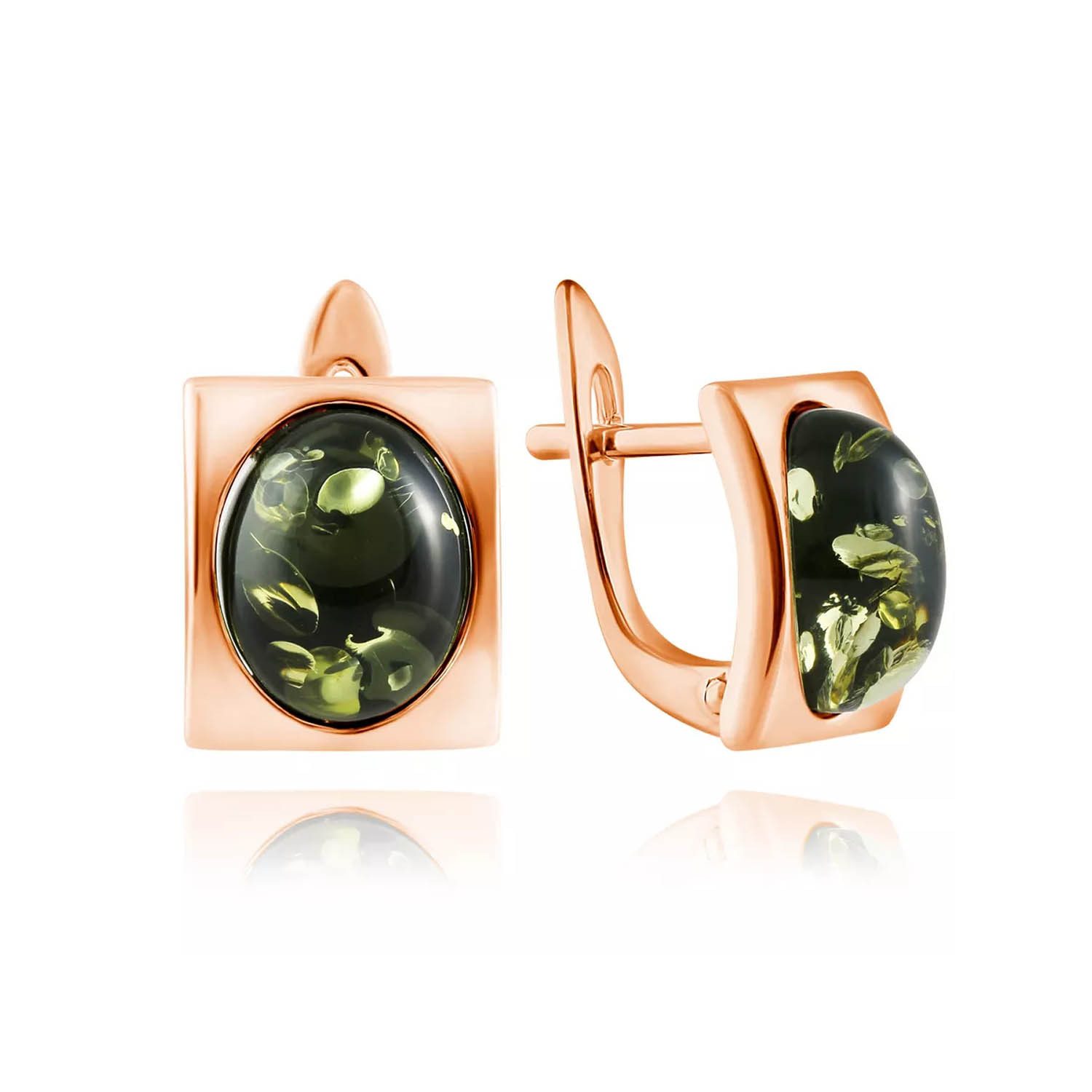 Golders Paar Creolen aus vergoldetem 925 Sterlingsilber, viereckig (Set, 2-tlg., Set), mit cognac oder grünen Bernsteinen Silberschmuck für Damen