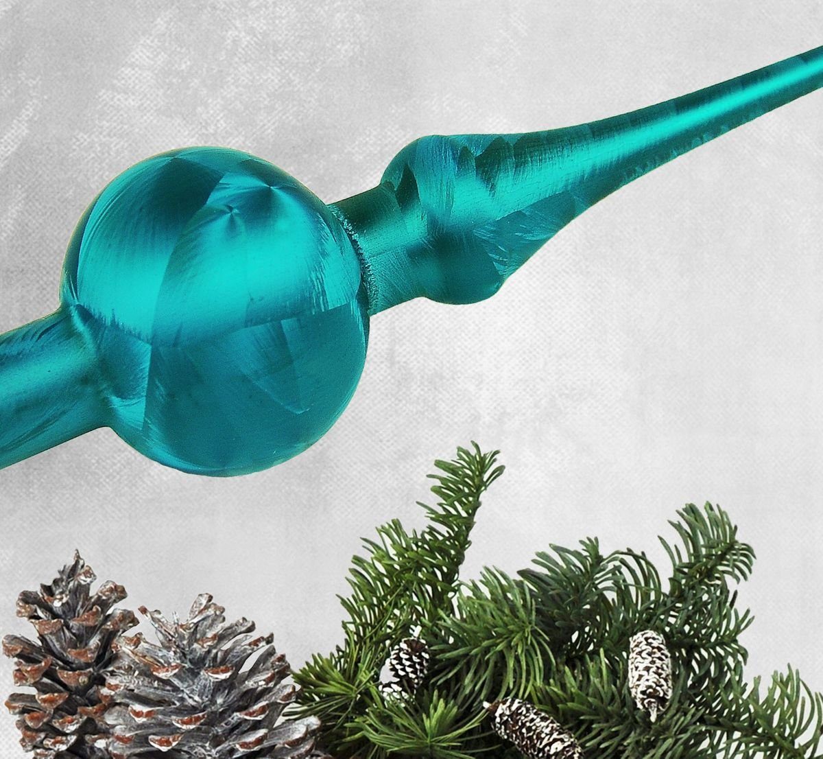 JACK Glanz Aufbewahrungsbox Petrol inklusive JACK Christbaumspitze Eislack Matt Mundgeblasen, Glas, Spitze Eislack 28cm Weihnachtsbaumspitze Glas Christbaumspitze echt praktischer