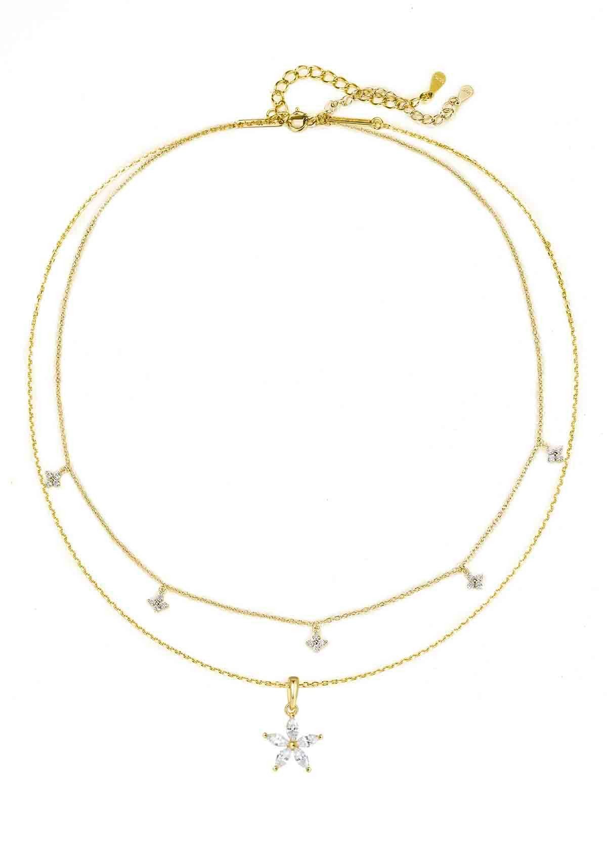 Ketten-Set ‘Blütenblatt‘ 925 Silber Layer Damen Blume Zirkonia