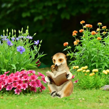 Kremers Schatzkiste Gartenfigur Solar Erdmännchen Mama liest Buch vor Figur Gartenfigur 20 cm