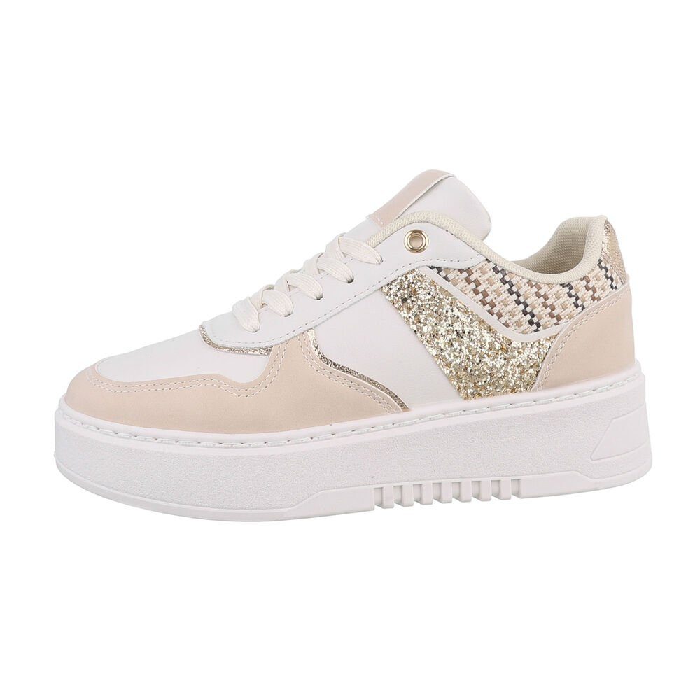 Ital-Design Damen Low-Top Freizeit Sneaker Flach Sneakers Low in Beige