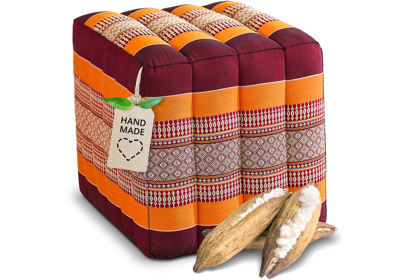 livasia Polsterhocker Würfelkissen - 40x40x40cm - Sitzwürfel, Kapok, vegan, handgefertigt