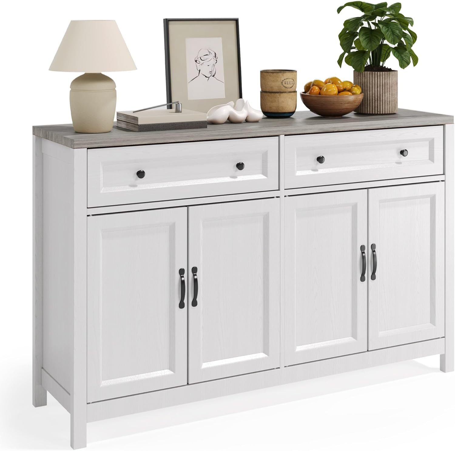 Blishom Sideboard Buffetschrank Küchenschrank Sideboard mit 2 Schubladen 140x40x90 cm (Zwei Schubladen, zwei Schränke), Küchenschrank mit Arbeitsplatten und 4 Türen