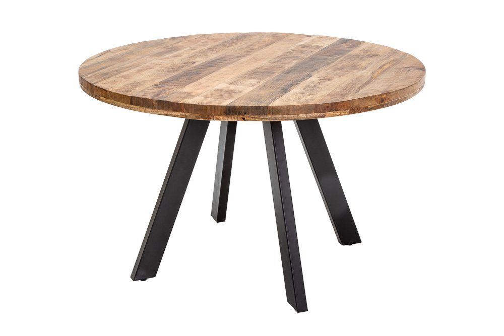 riess-ambiente Esstisch IRON CRAFT 120cm natur/schwarz - Mango-Massivholz, Eisen-Beine, rund, Industrial Design & bis zu 4 Personen – ideal für Dein Loft-Esszimmer