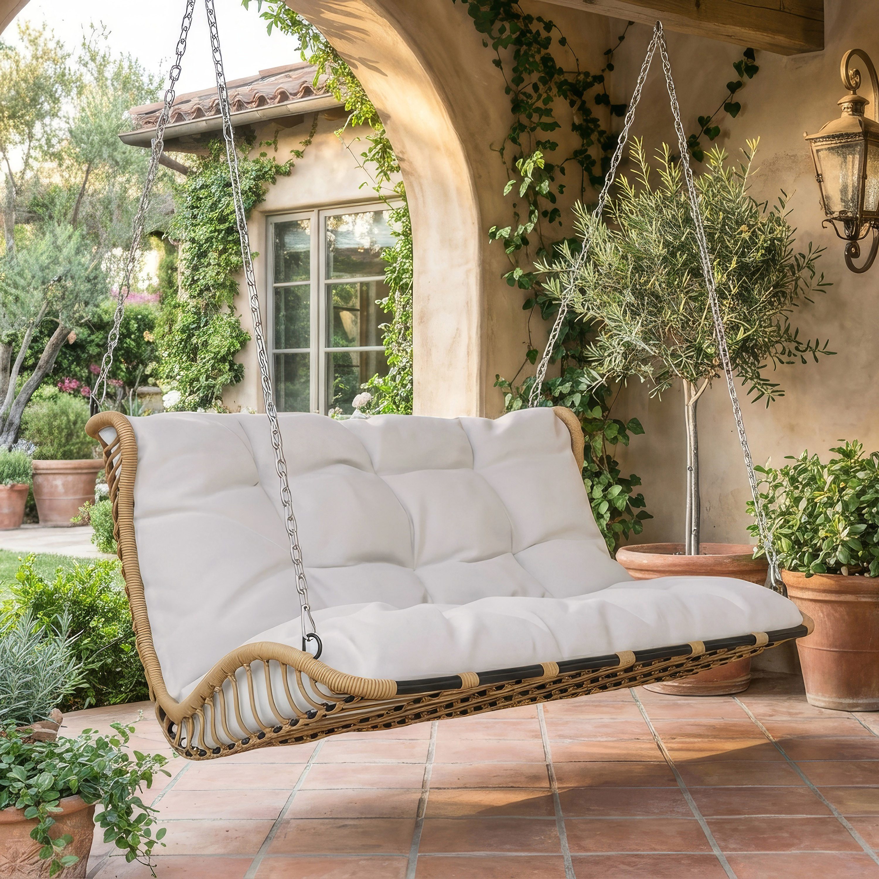 BlingBin Hängesessel PE-Rattan-Schaukel-Doppelsitz, Hängesessel (1er Set, 1-St., Hängeschaukel für den Garten im Freien), mit Kissen und 2 Ketten,ohne Rahmen,Kissen sind abnehmbar und waschbar