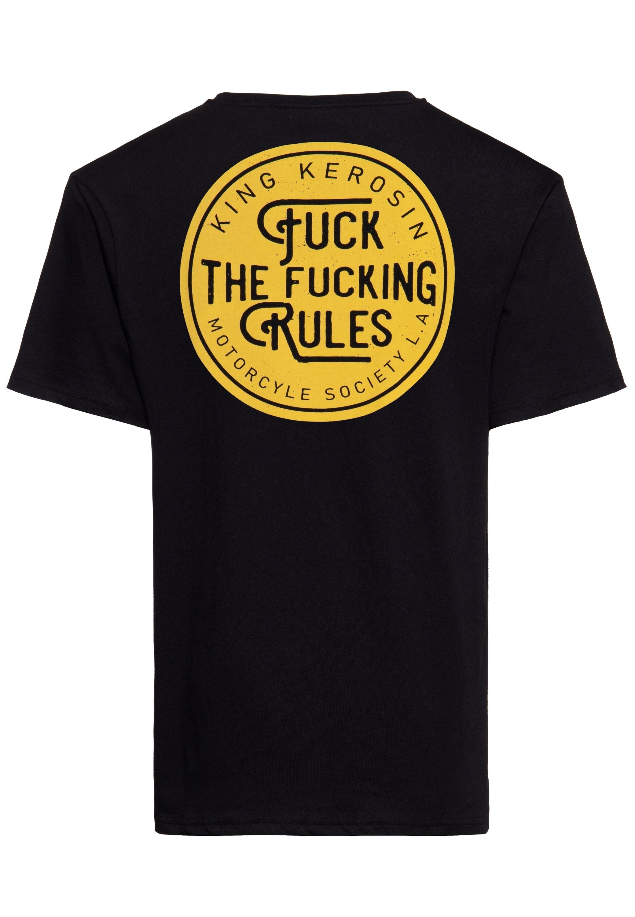 KingKerosin Print-Shirt The schwarz Print Rules Fuck Fucking mit Statement