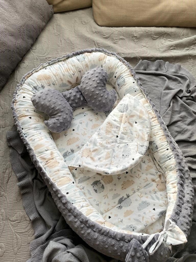 Bettnestchen MINKY/ Baumwolle BABYNEST Babykokon Geschenk Babyausstattung SETS