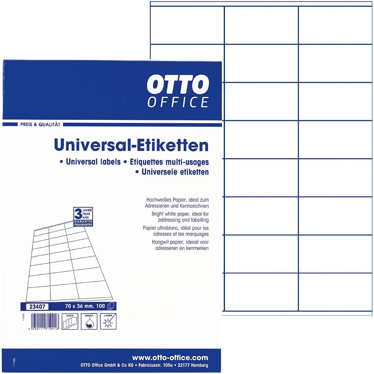Otto Office Etiketten Standard, 2400 Stück, Adresse (70x36 mm ohne Rand), selbstklebend
