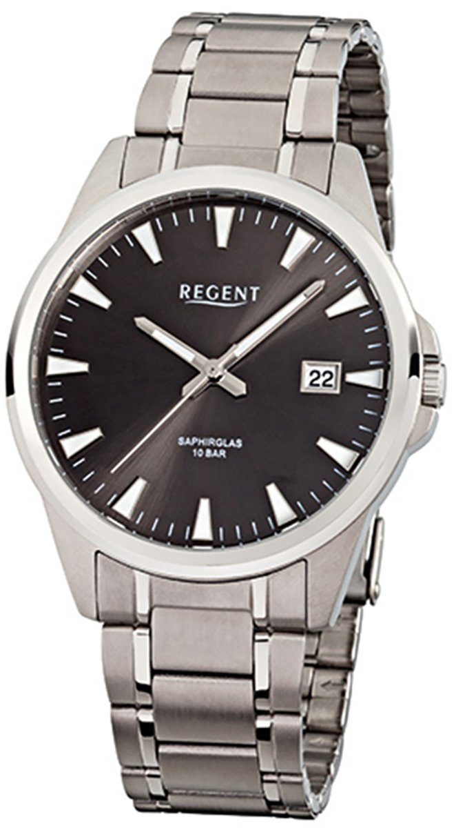 Regent Quarzuhr Regent Herren-Armbanduhr silber Analog, Herren Armbanduhr rund, groß (ca. 40mm), Titanarmband