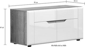 INOSIGN Sitzbank Marlon (Packung, 1-St), Maße (B/H/T in cm): (91/47/38) - Farbe Weiß Hochglanz und Eiche